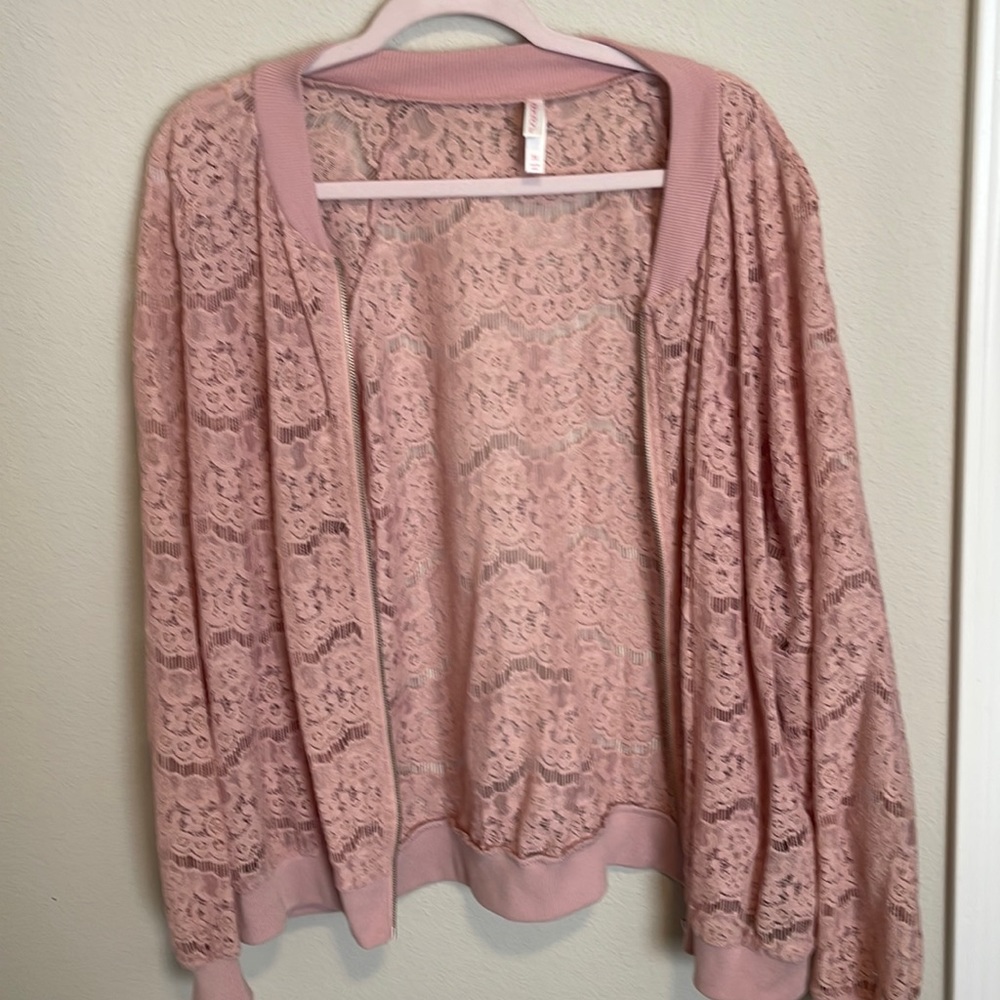 Xhilaration Pink Lace Zip Up Jacket 3X